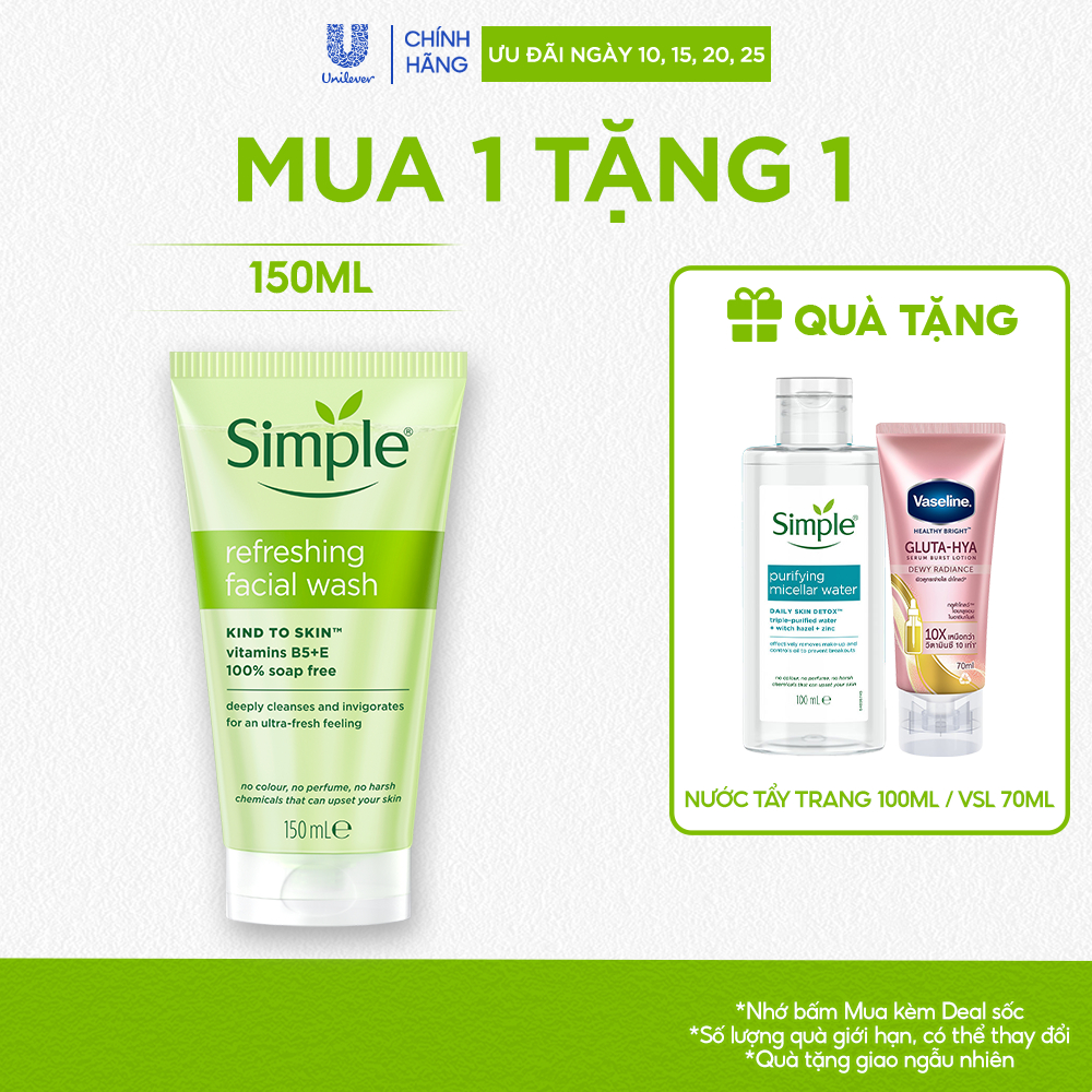 [DIỆN MẠO MỚI] Sữa Rửa Mặt Simple lành tính và hiệu quả cho mọi loại da 150ml