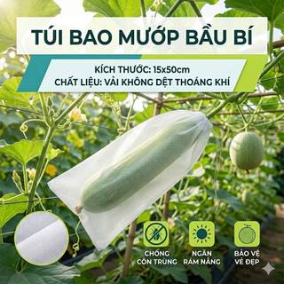 Combo 100 Túi Vải Bọc Bầu, Bí, Mướp, Dưa Leo, Các Loại Trái Cây - Có Dây Buộc Nút Cài Tiện Lợi