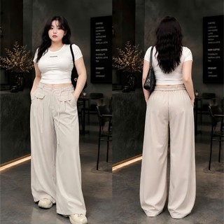 Quần ống suông NHỎ CLOTHING bigsize dài nắp túi bigsize nữ dây kiểu cột dây xinh xắn - QDNT
