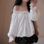 Áo Kiểu Trễ Vai Tay Dài VIền Bèo Thắt Nơ Ngực, Áo Babydoll Nữ Tay Bồng 2 Lớp Dáng Bí Tiểu Thư Sang Chảnh Gu Store