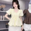 Áo Kiểu Nữ Tay Phồng Cổ V Cài Cúc Họa Tiết Hoa Nhí, Áo Babydoll Dáng Xòe Che Bụng Tôn Dáng Cực Đẹp GU STORE
