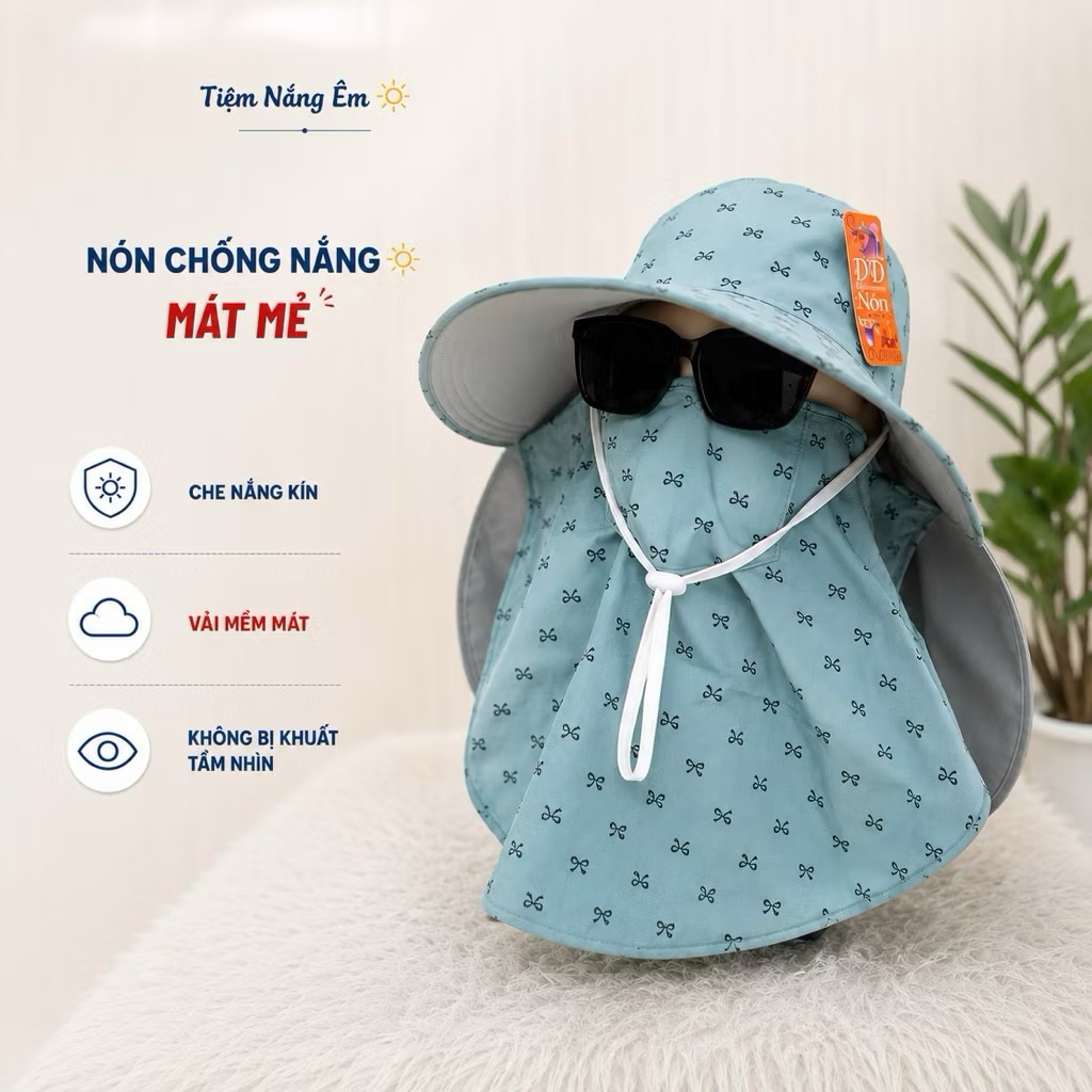 Nón Mũ chống nắng vành to 2 tà, vải mềm thoáng, freesize cho nữ