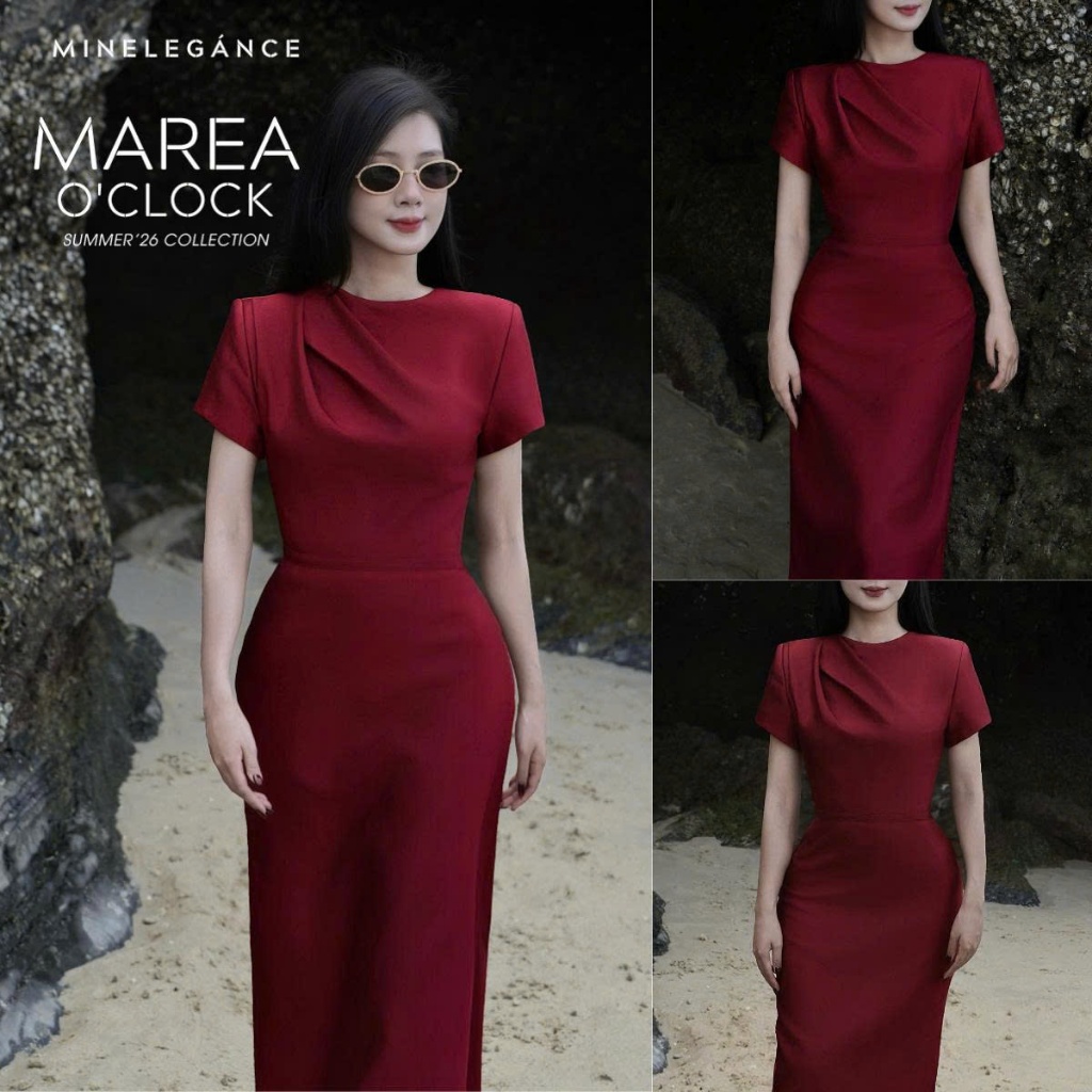 MINELEGÁNCE | VÁY CỔ TRÒN BÚT CHÌ MIDI DÁNG DÀI, SANG TRỌNG, THANH LỊCH - MIN88