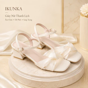 IKUNKA Giày sandal nữ cao gót 4cm gót vuông mũi vuông quai hậu thanh lịch