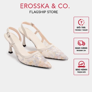EROSSKA - Giày cao gót slingback gót nhọn họa tiết hoa thanh lịch cao 7cm màu xanh - EH077
