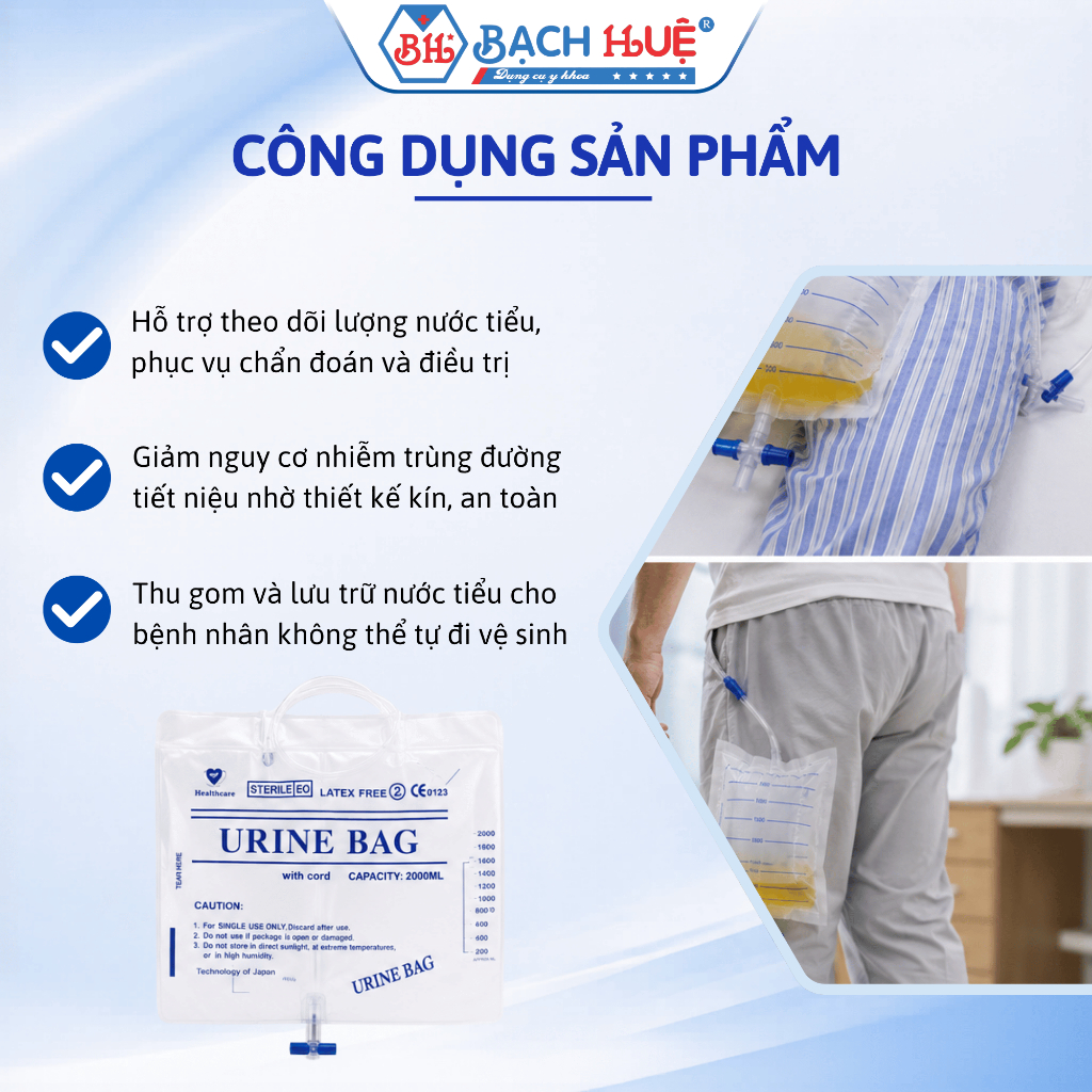 Túi Chứa Nước Tiểu 2000ml Van Chữ T Có Dây Treo Tiện Lợi – Túi Đựng Nước Tiểu Y Tế