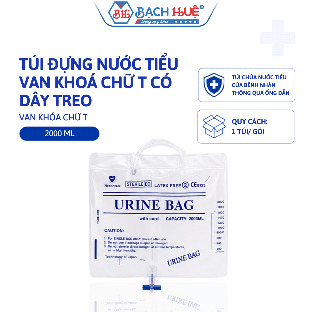 Túi Chứa Nước Tiểu 2000ml Van Chữ T Có Dây Treo Tiện Lợi – Túi Đựng Nước Tiểu Y Tế