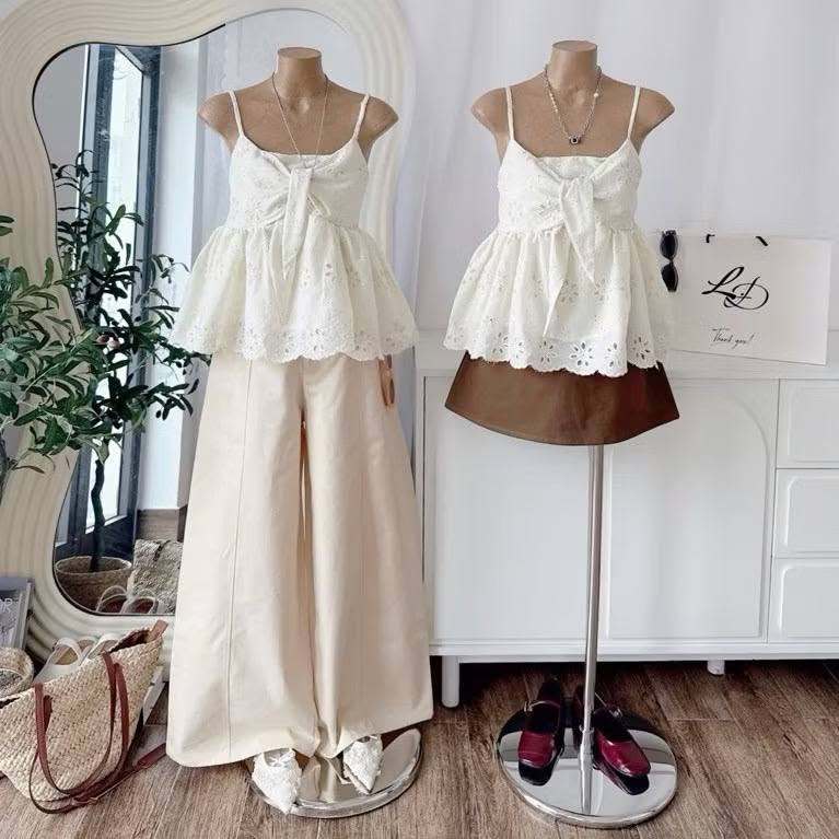 Áo Kiểu Nữ Cổ Yếm FMSTYLE  - Bèo Nơ Lai Ren Nữ Tính, Phong Cách  Tiểu Thư Hot Trend 26060138