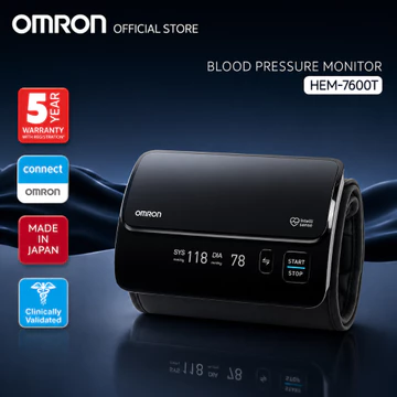 Máy Đo Huyết Áp Bắp Tay Cao Cấp Omron HEM-7600T | Kết Nối Bluetooth, Vòng bít không dây