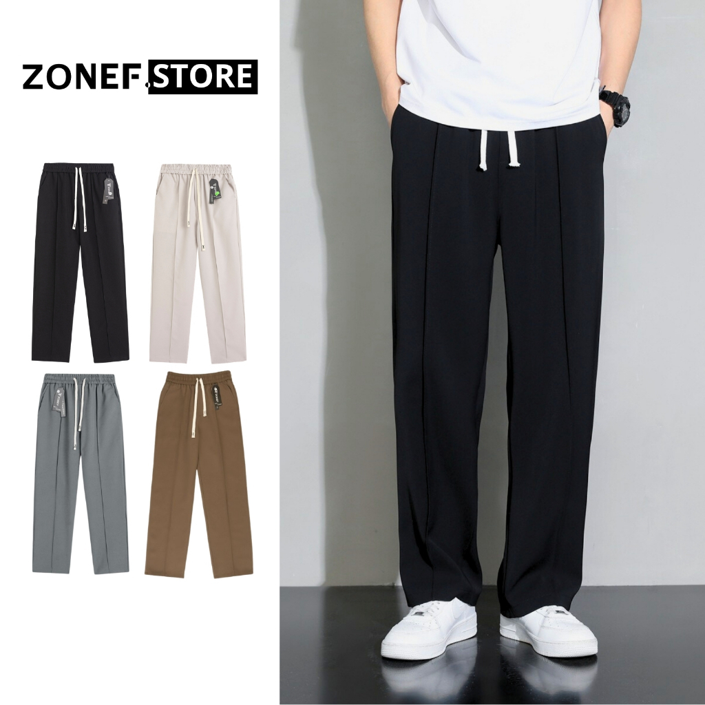 Quần Dài Âu Ống Rộng Cạp Chun Nam Vải Tuyết Mưa ZONEF STORE Quần Ống Suông Phong Cách Hàn Quốc