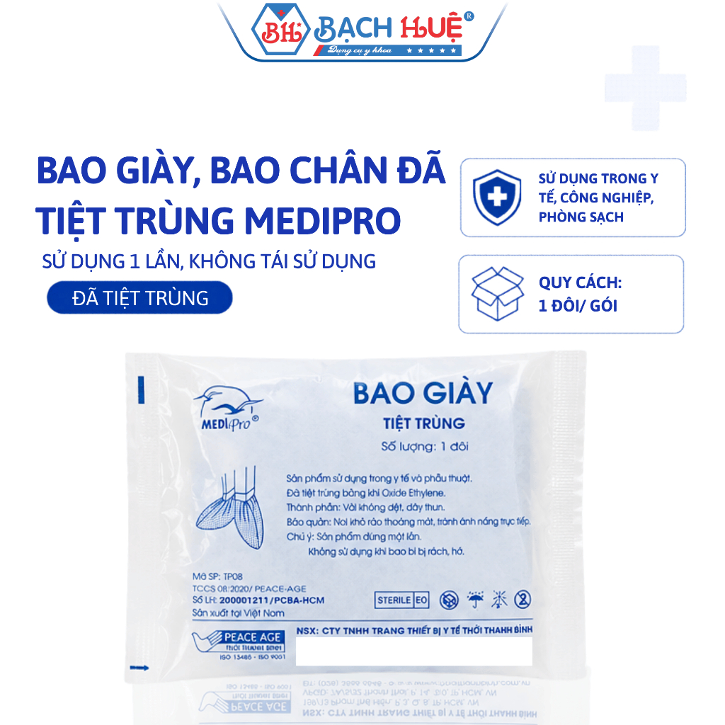 Combo 50 Đôi Bao Giày Phòng Sạch Tiệt Trùng Medipro Dùng 1 Lần – bao bọc giày dép y tế vô trùng
