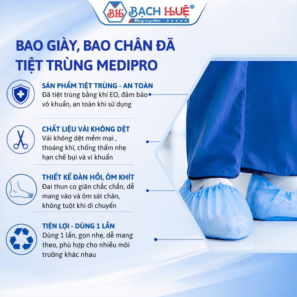 Combo 50 Đôi Bao Giày Phòng Sạch Tiệt Trùng Medipro Dùng 1 Lần – bao bọc giày dép y tế vô trùng