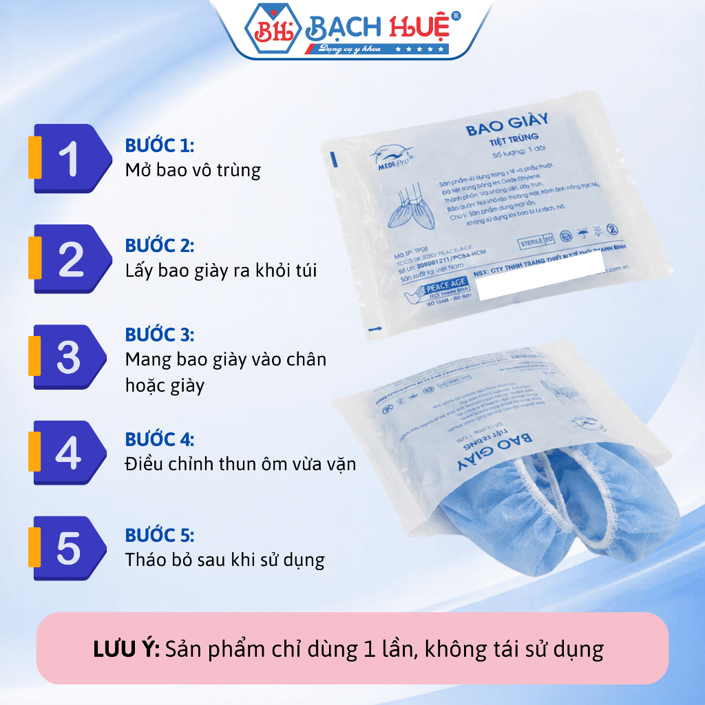 Combo 50 Đôi Bao Giày Phòng Sạch Tiệt Trùng Medipro Dùng 1 Lần – bao bọc giày dép y tế vô trùng