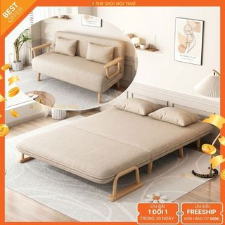 Ghế Sofa Giường Gấp Gọn - Ghế Sofa Mở Ra Thành Giường,Sofa Bed Ghế Gập có đệm khóa dễ vệ sinh - Tay ghế gỗ thiết kế mới