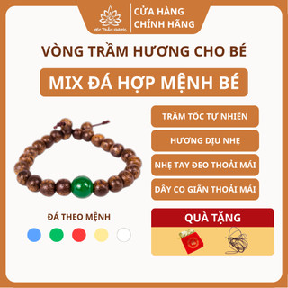 Vòng Tay Trầm Hương Cho Bé Mix Đá Theo Mệnh Trầm Tốc Việt Size 6/7/8mm - Mộc Trầm Hương MTH
