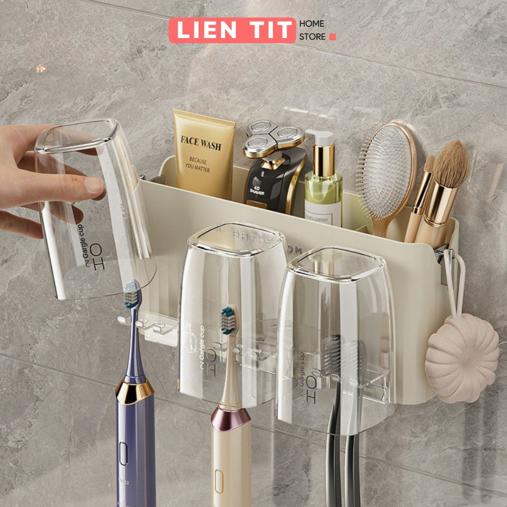 Giá Để Bàn Chải Kem Đánh Răng 2 Cốc 3 Cốc 4 Cốc, Kệ Để Đồ Nhà Tắm Tiện Lợi Không Cần Khoan Tường