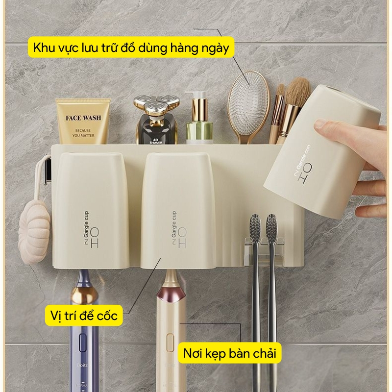 Giá Để Bàn Chải Kem Đánh Răng 2 Cốc 3 Cốc 4 Cốc, Kệ Để Đồ Nhà Tắm Tiện Lợi Không Cần Khoan Tường