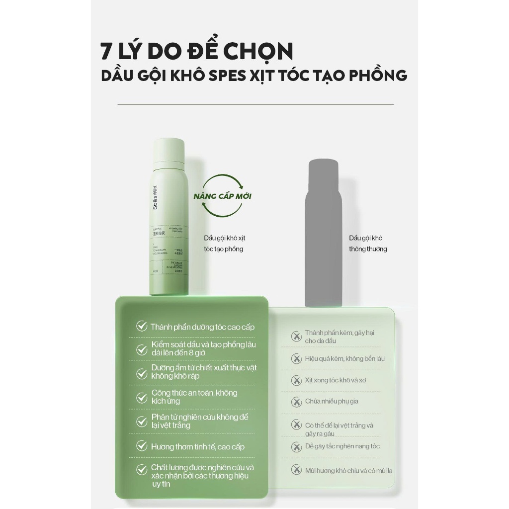 Dầu Gội Khô SPES Hương Dành Dành Núi Rừng Làm Sạch Tóc, Tơi Phồng 150ml