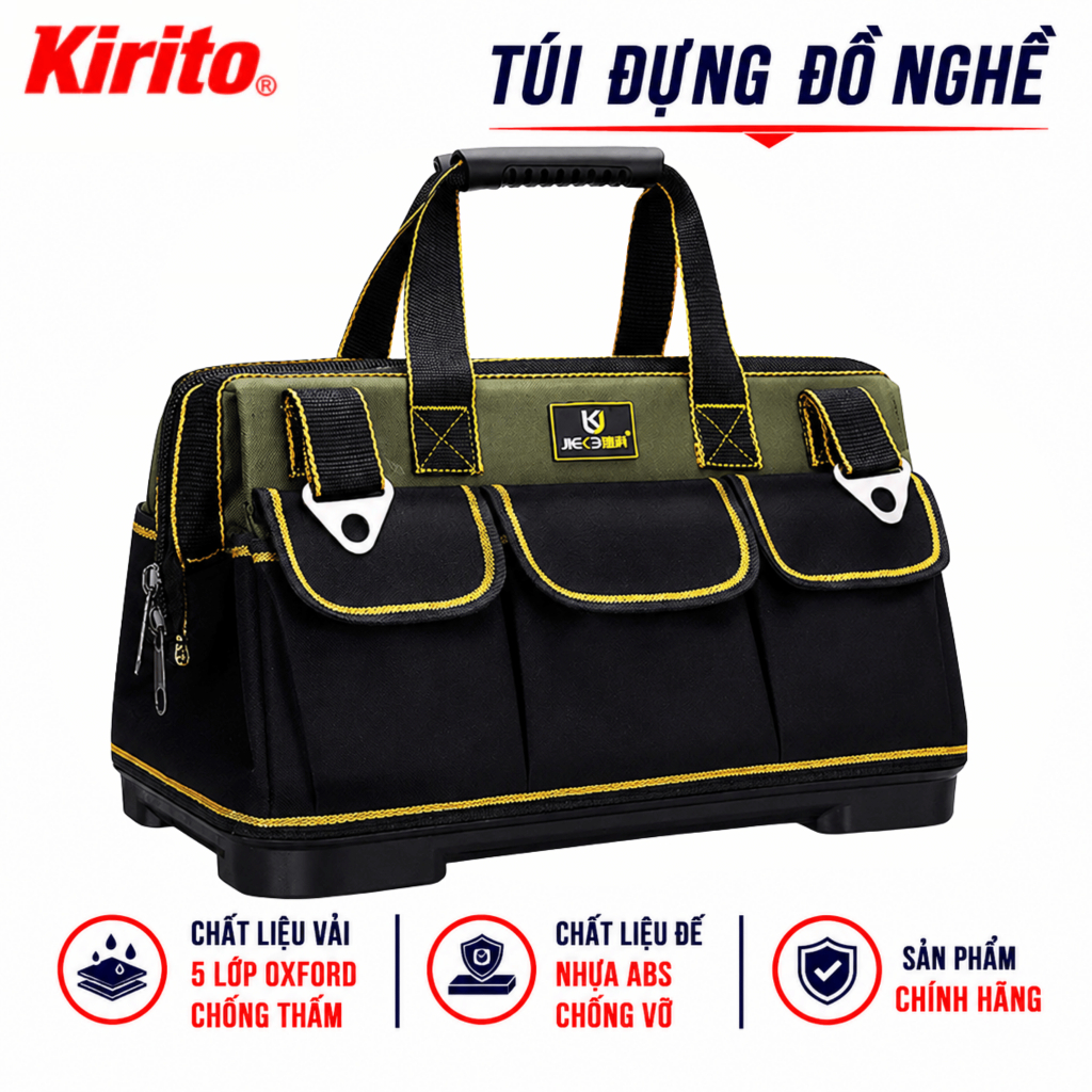 Túi Đựng Đồ Nghề KIRITO Cao Cấp Đế Nhựa ABS Chống Vỡ, Vải Chống Đâm Thủng, Chống Thấm