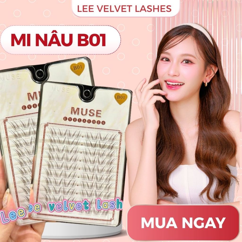 LeeVelvetLashes mi muse nâu B01, mi giả cao cấp nâu tây,Sợi mi mảnh, mềm – tạo hiệu ứng như mi thật