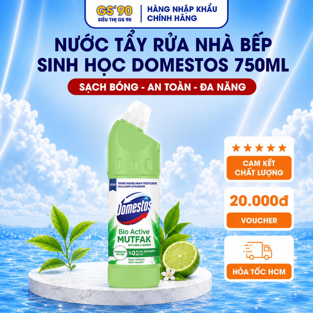 Nước Tẩy Rửa Nhà Bếp Hoạt Tính Sinh Học 750ml DOMESTOS Bio Active, nhập khẩu từ Đức Chính Hãng