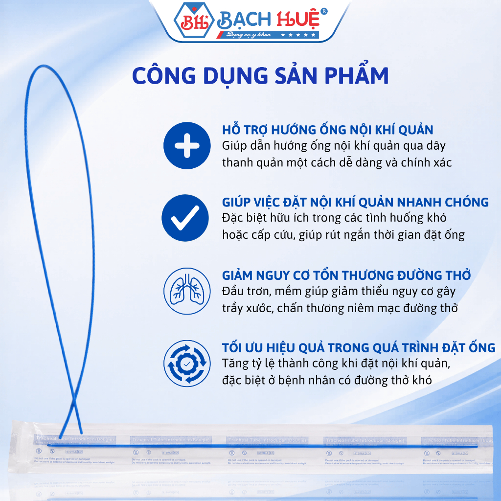 Dây Thông Nòng Đặt Nội Khí Quản Bougie Không Lỗ Đủ Size – Que Dẫn Đường Đặt Ống Thở Y Tế