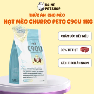 Thức ăn hạt cho mèo tiết niệu PetQ gói 1kg Hạt Churro C90U, 90% Đạm từ thịt