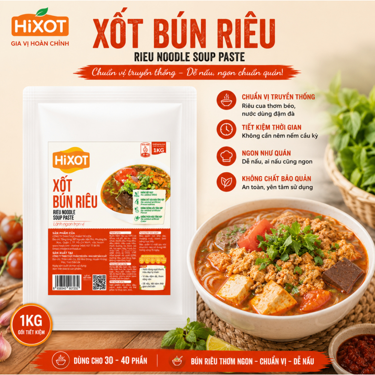 XỐT BÚN RIÊU HiXOT Túi 1Kg, cho quán ăn, nhà hàng, khách sạn, nấu bún riêu cua/ tôm, lẩu riêu