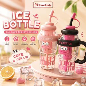 Bình Nước Hoạt Hình 1300ML Có Ống Hút Và Quai Đeo, Ly Nước Dễ Thương Chống Tràn Cho Trẻ Em Người Lớn