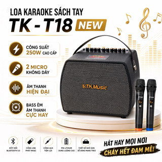 Loa Karaoke Sách Tay TK - T18 NEW Công Xuất 250W Cao Cấp, 2 Micro Không Dây, Âm Thanh Hiện Đại, Bass Êm Âm Thanh Cực Hay