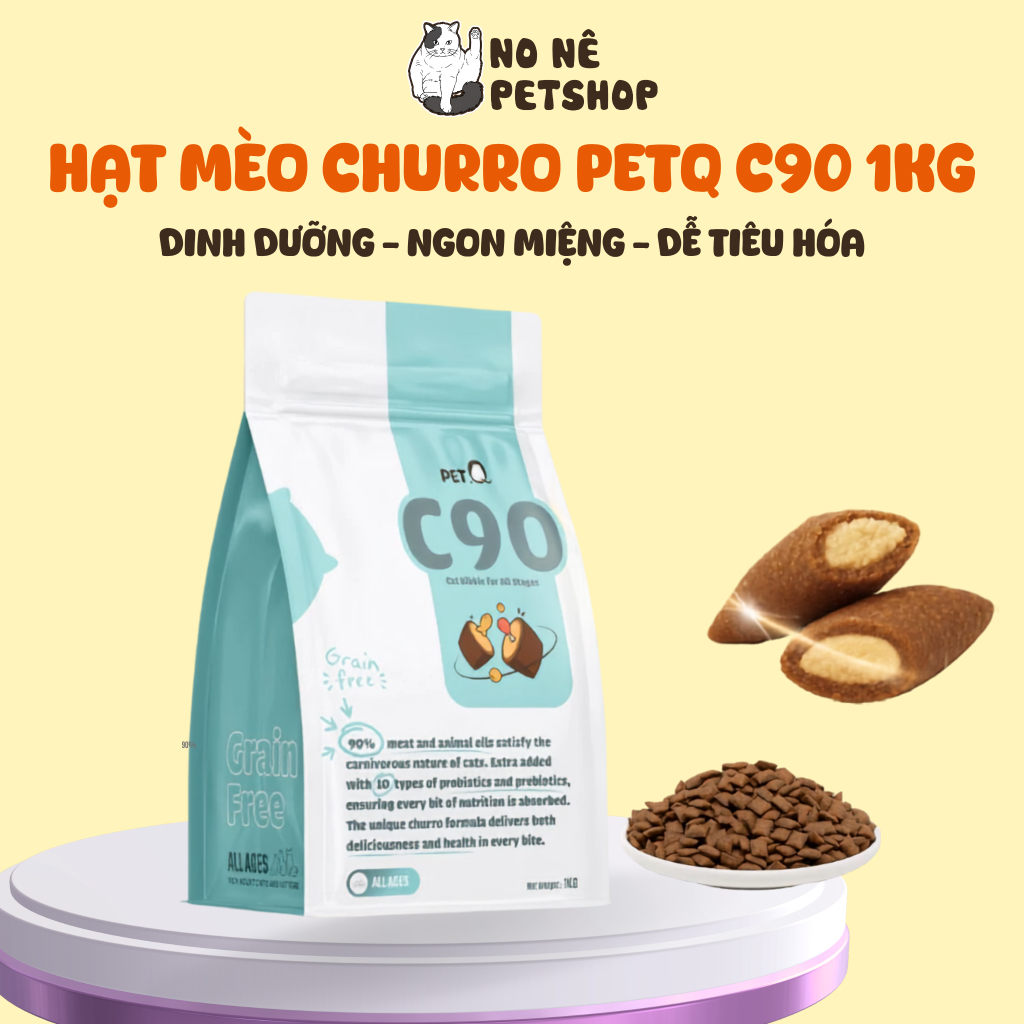 Thức ăn hạt cho mèo PetQ, Hạt Churro C90, 90% từ thịt & dầu cá, phù hợp cho mọi lứa tuổi