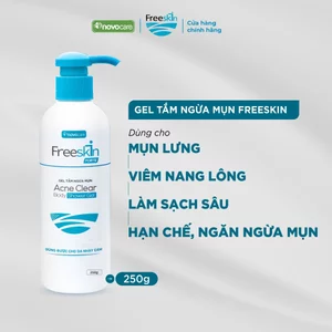 Gel tắm mụn lưng, viêm nang lông, dày sừng nang lông Freeskin - Novocare Acne Clear Body Shower Gel 250g