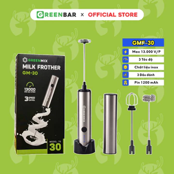 Máy tạo bọt cà phê microfoam, máy đánh trứng mini cầm tay GREENBAR x GREENMIX - 3 đầu đánh bọt, inox 304