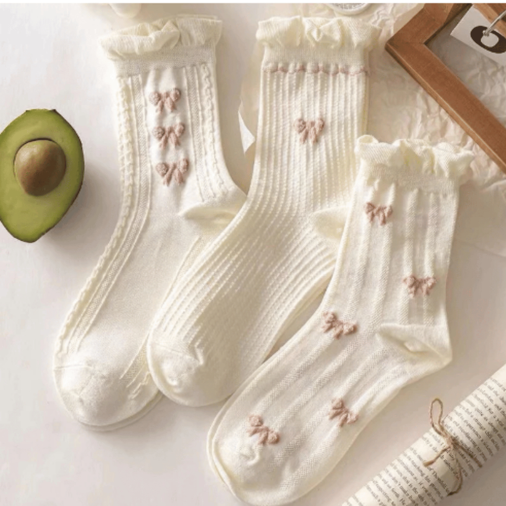 Set 5 Đôi Tất Nữ Cotton Phối Nơ Họa Tiết Hoa Nhí Dễ Thương Phong Cách Hàn Quốc TTD76-SoftStep