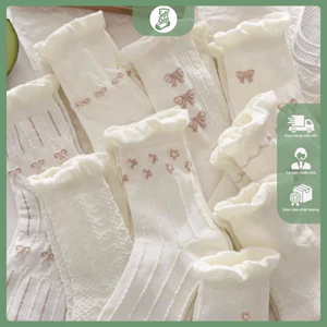 Set 5 Đôi Tất Nữ Cotton Phối Nơ Họa Tiết Hoa Nhí Dễ Thương Phong Cách Hàn Quốc TTD76-SoftStep