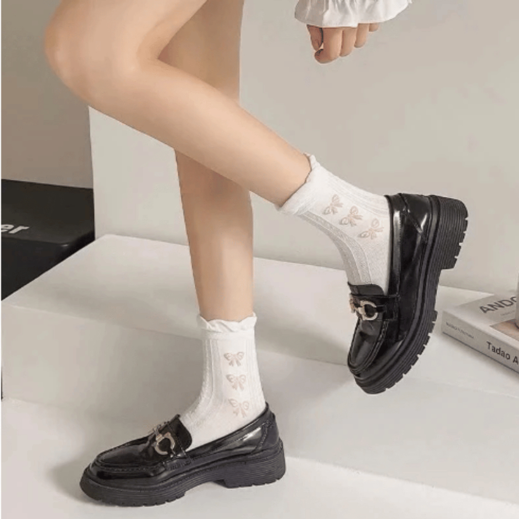 Set 5 Đôi Tất Nữ Cotton Phối Nơ Họa Tiết Hoa Nhí Dễ Thương Phong Cách Hàn Quốc TTD76-SoftStep