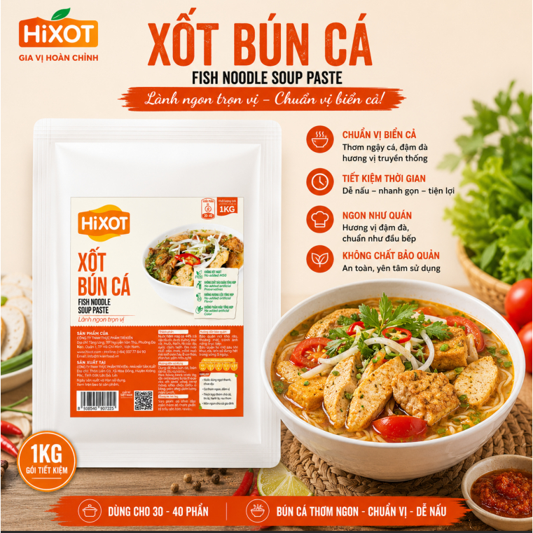 XỐT BÚN CÁ HiXOT TÚI 1KG, cho quán ăn, nhà hàng, khách sạn, nấu bún cá, bánh canh cá, lẩu cá