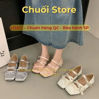 Giày bệt nữ da PU tổng hợp dệt vải đế cao su phong cách tiểu thư dễ thương mix nơ phối quai chéo