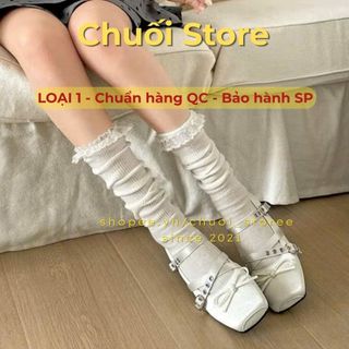 Giày bệt nữ da PU tổng hợp dệt vải đế cao su phong cách tiểu thư dễ thương mix nơ phối quai chéo