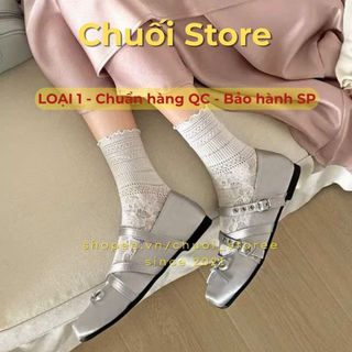 Giày bệt nữ da PU tổng hợp dệt vải đế cao su phong cách tiểu thư dễ thương mix nơ phối quai chéo