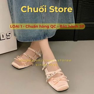 Giày bệt nữ da PU tổng hợp dệt vải đế cao su mẫu mới phối quai chéo mix nơ
