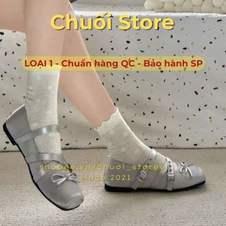 Giày bệt nữ da PU tổng hợp dệt vải đế cao su phong cách tiểu thư dễ thương mix nơ phối quai chéo