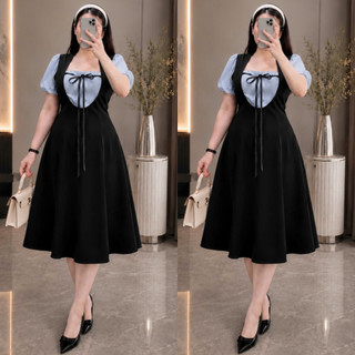 Đầm Bigsize Nữ Dáng Xòe Đi Tiệc Cổ Vuông Tay Phồng Phối Nơ Thanh Lịch Sang Chảnh 58-95kg G680/A694