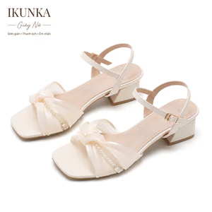 IKUNKA Dép sandal nữ cao gót 4 phân, giày nữ gót vuông quai hậu dễ phối đồ