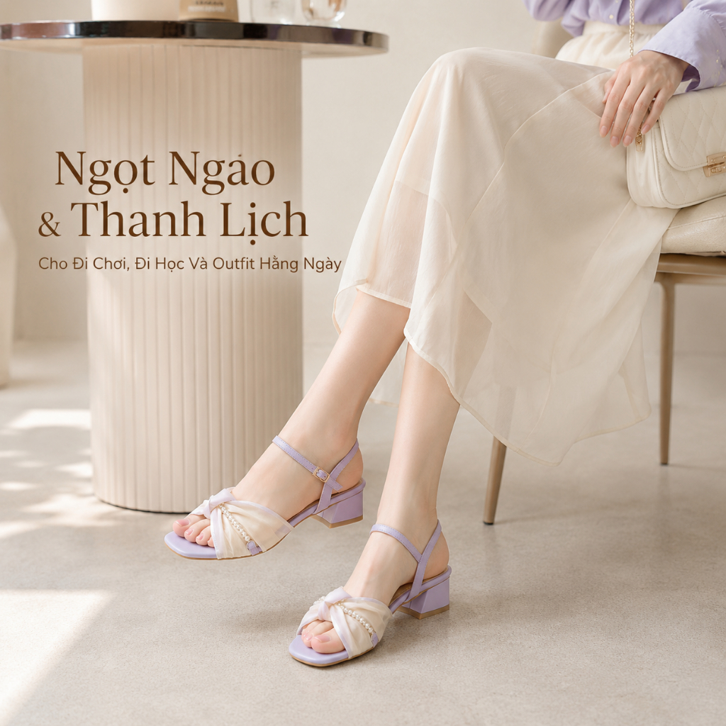 IKUNKA Dép sandal nữ cao gót 4 phân, giày nữ gót vuông quai hậu dễ phối đồ