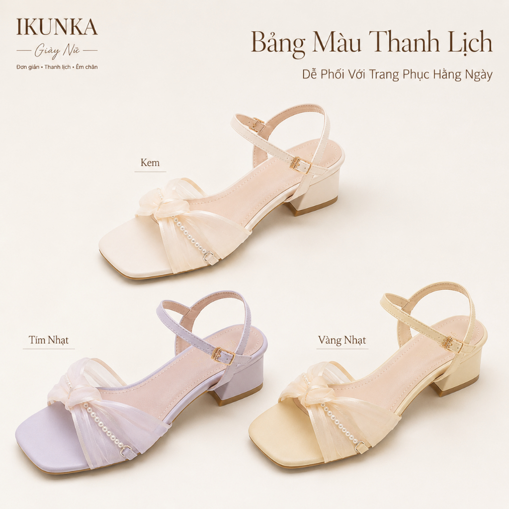 IKUNKA Dép sandal nữ cao gót 4 phân, giày nữ gót vuông quai hậu dễ phối đồ