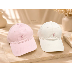 mũ lưỡi trai vải kaki tag Ngựa Bé kim loại màu hồng và be thời trang hiện đại
