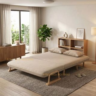 Ghế Sofa Giường Gấp Gọn - Ghế Sofa Mở Ra Thành Giường,Sofa Bed Ghế Gập có đệm khóa dễ vệ sinh - Tay ghế gỗ thiết kế mới