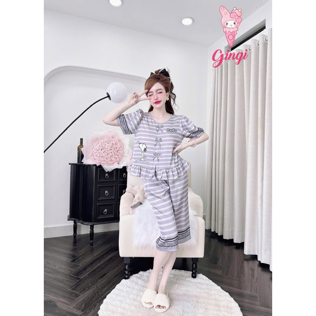 [ Size40-60kg Đồ Lửng250324 ]Đồ nữ mặc nhà áo tay ngắn quần lửng hoạ tiết sang chảnh chất lụa latin cao cấp