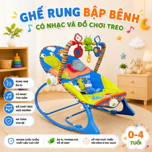 Ghế Bập Bênh Cho Bé Có Nhạc Và Đồ Chơi Treo 9BABY Mẫu Ếch Xanh - Êm Ái, An Toàn